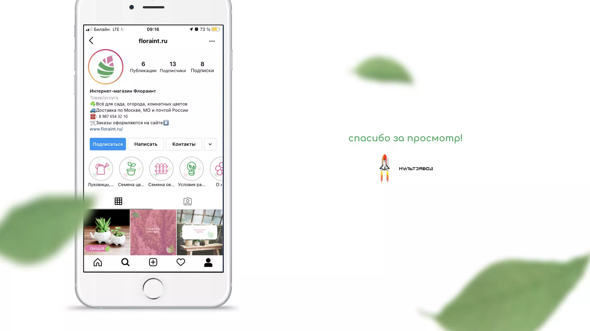 Разработка оформления профиля Instagram для магазина «Floraint» в Краснозаводске